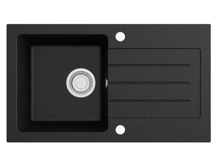 Zlewozmywak granitowy jednokomorowy 76,5x45,5 cm Darfor DG015 czarny nakrapiany
