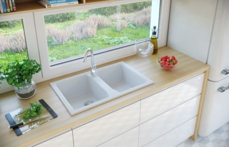 Przejdź do produktu Zlewozmywak granitowy dwukomorowy 77x48 cm Darfor DG018 biały