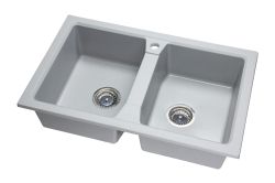Zlewozmywak granitowy dwukomorowy 77x48 cm Darfor DG018 popiel