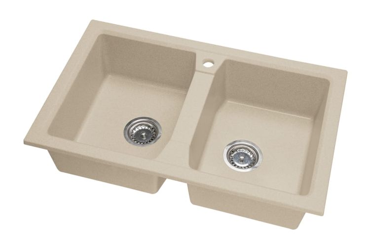 Zlewozmywak granitowy 2-komorowy 77x48 cm Darfor DG018 jasny beż
