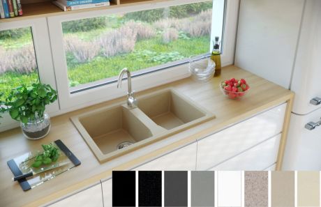 Przejdź do produktu Zlewozmywak granitowy 2-komorowy 77x48 cm Darfor DG018 jasny beż