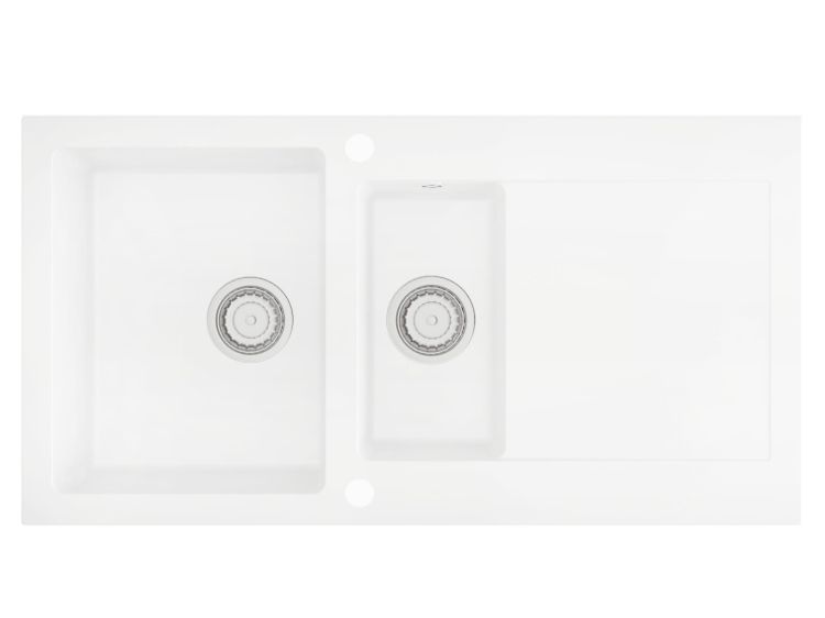 Zlewozmywak granitowy 1,5-komorowy 95x50 cm Darfor DG005 biały syfon chrom