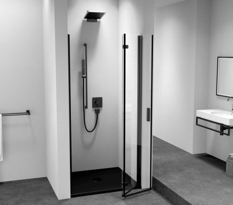Przejdź do produktu ZOOM BLACK drzwi prysznicowe do wnęki 900 mm, prawe, szkło czyste