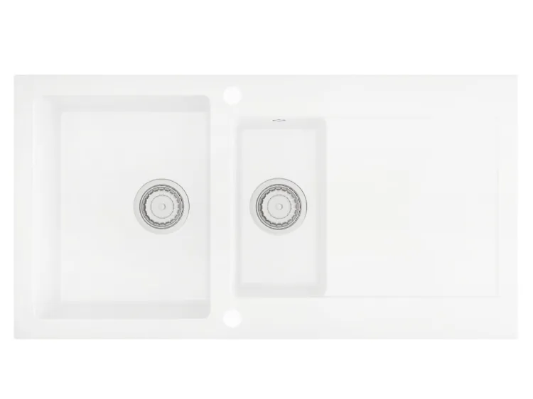 Zlewozmywak granitowy 1,5-komorowy 95x50 cm Darfor DG005 biały syfon chrom