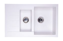 Zlewozmywak granitowy 1,5-komorowy 77x48 cm Darfor DG013 biały
