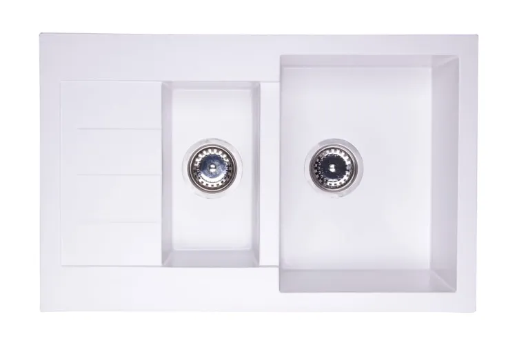 Zlewozmywak granitowy 1,5-komorowy 77x48 cm Darfor DG013 biały