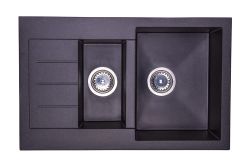 Zlewozmywak granitowy 1,5-komorowy 77x48 cm Darfor DG013 czarny nakrapiany