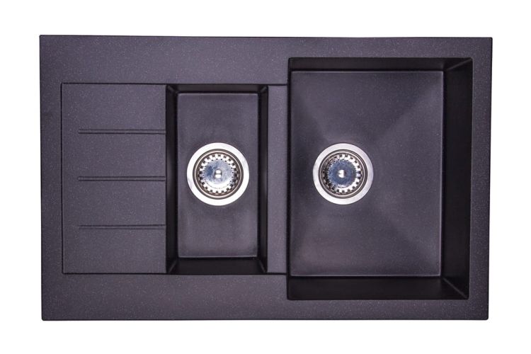 Zlewozmywak granitowy 1,5-komorowy 77x48 cm Darfor DG013 czarny nakrapiany