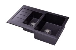 Zlewozmywak granitowy 1,5-komorowy 77x48 cm Darfor DG013 czarny nakrapiany