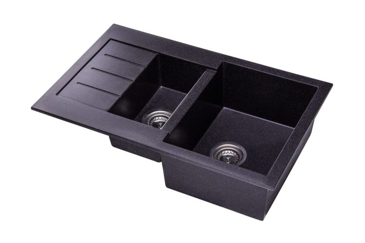 Zlewozmywak granitowy 1,5-komorowy 77x48 cm Darfor DG013 czarny nakrapiany