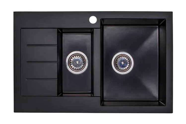 Zlewozmywak granitowy 1,5-komorowy 77x48 cm Darfor DG013 czarny