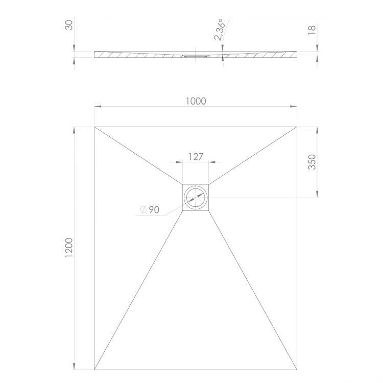 TRENECA brodzik kompozytowy z możliwością docinania 120x100cm, czarny mat