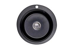 Zlewozmywak granitowy jednokomorowy okrągły 50x50 cm Darfor DG003 czarny nakrapiany