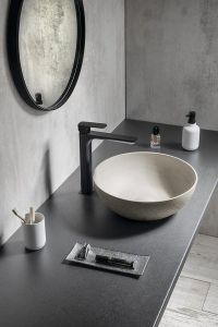 FORMIGO umywalka betonowa nablatowa, średnica 39cm, piaskowy