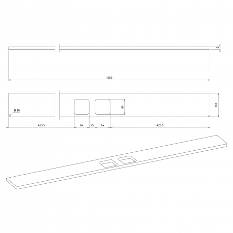 Przejdź do produktu ABELINE półka Rockstone 1000mm, 2 otwory, biały mat
