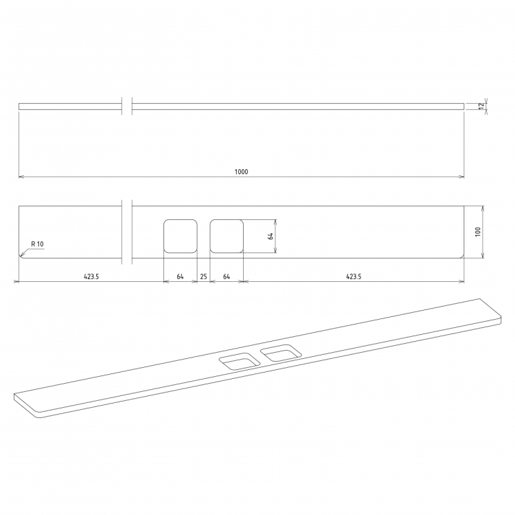 ABELINE półka Rockstone 1000mm, 2 otwory, biały mat