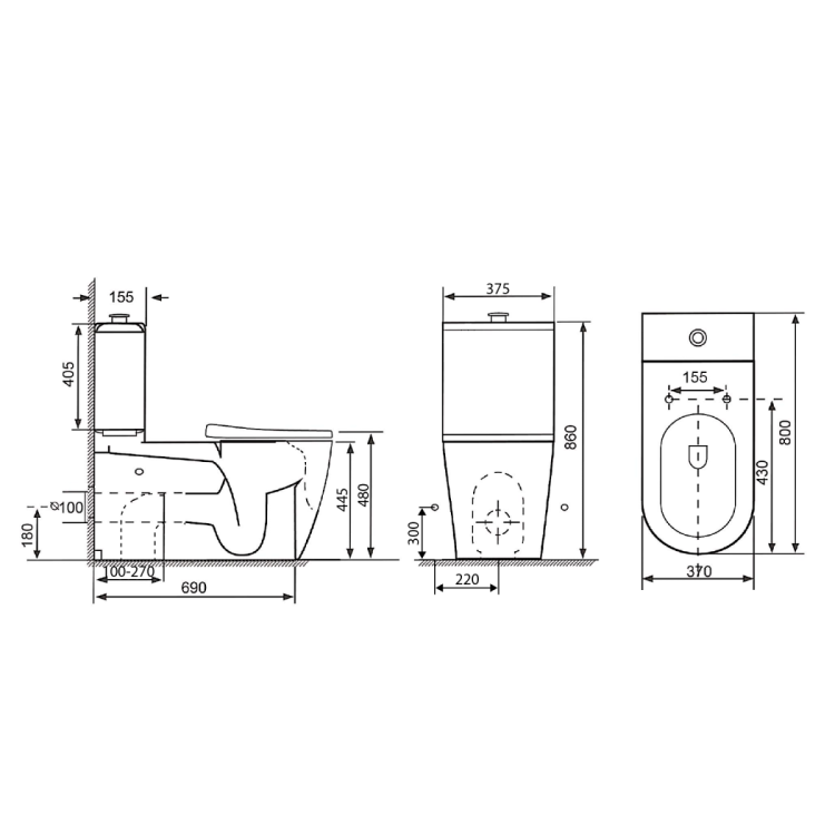 DARIO RIMLESS komplakt WC, odpływ poziomy/pionowy, biały