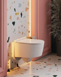 Miska WC bezrantowa, wisząca 50x36 cm z deską WC Slim TREND ze stelażem podtynkowym i przyciskiem spłukującym TeceLoop TR2197+9400407