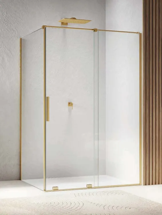Złota kabina prysznicowa 160x100 cm z drzwiami rozsuwanymi Ronal Sanswiss Amalia Gold Line D35S21601307+D35F11001307