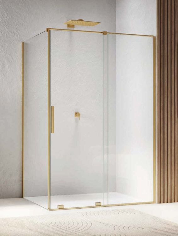 Złota kabina prysznicowa 170x80 cm z drzwiami rozsuwanymi Ronal Sanswiss Amalia Gold Line D35S21701307+D35F10801307
