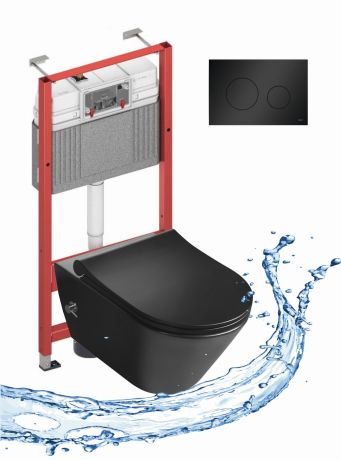 Przejdź do produktu Miska WC wisząca z funkcją bidetu 53x36 cm AVVA CLEANWASH z deską WC, baterią, stelażem TECE i czarnym przyciskiem Loop w komplecie