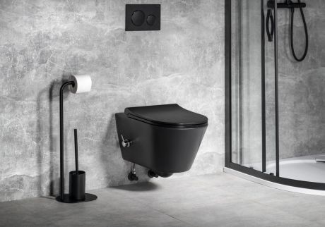 Przejdź do produktu Miska WC wisząca z funkcją bidetu 53x36 cm AVVA CLEANWASH z deską WC, baterią, stelażem TECE i czarnym przyciskiem Loop w komplecie