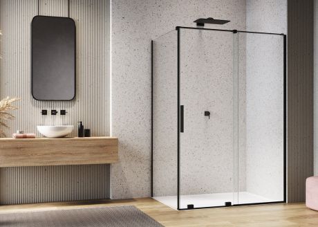 Przejdź do produktu Czarna kabina prysznicowa 140x100 cm z drzwiami rozsuwanymi Ronal Sanswiss Amalia Black Line D35S21400607+D35F11000607