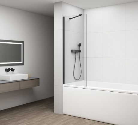 Przejdź do produktu FISA parawan wannowy 800x1500mm, czarny mat, szkło czyste