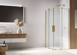 Złota kabina prysznicowa 100x100 cm z drzwiami rozsuwanymi Ronal Sanswiss Amalia D35SE2L1001307+D35SE2R1001307 złoty szczotkowany