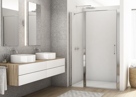 Przejdź do produktu Drzwi prysznicowe wahadłowe 140x200 cm z elementem stałym Ronal Sanswiss Divera D22T13100405007 srebrny połysk