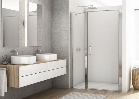 Przejdź do produktu Drzwi prysznicowe wahadłowe 100x200 cm z elementem stałym Ronal Sanswiss Divera D22T31070305007 srebrny połysk