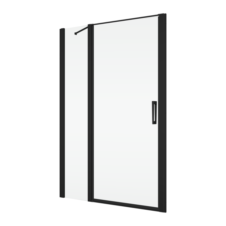 Czarne drzwi prysznicowe wahadłowe 130x200 cm z elementem stałym Ronal Sanswiss Divera D22T13100300607 czarny mat