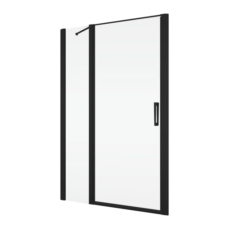 Czarne drzwi prysznicowe wahadłowe 140x200 cm z elementem stałym Ronal Sanswiss Divera D22T13090500607 czarny mat