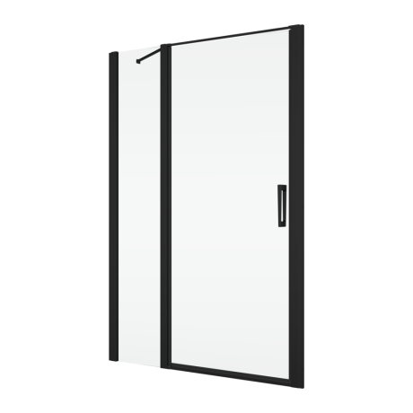 Przejdź do produktu Czarne drzwi prysznicowe wahadłowe 140x200 cm z elementem stałym Ronal Sanswiss Divera D22T13100400607 czarny mat