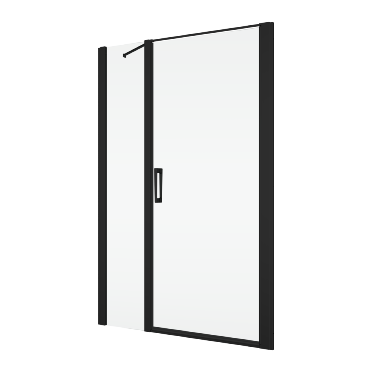 Czarne drzwi prysznicowe wahadłowe 130x200 cm z elementem stałym Ronal Sanswiss Divera D22T31100300607 czarny mat