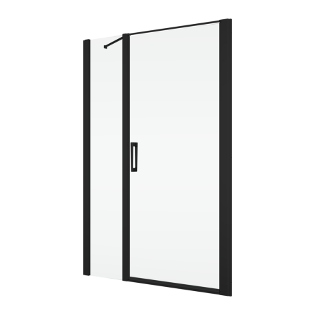 Przejdź do produktu Czarne drzwi prysznicowe wahadłowe 140x200 cm z elementem stałym Ronal Sanswiss Divera D22T31100400607 czarny mat