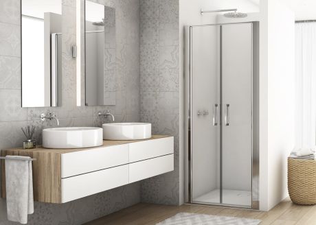 Przejdź do produktu Drzwi prysznicowe wahadłowe 100x200 cm dwuczęściowe Ronal Sanswiss Divera D22T21005007 srebrny połysk