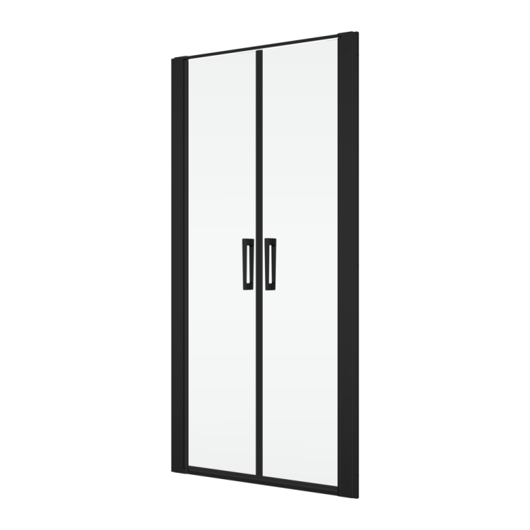 Czarne drzwi prysznicowe wahadłowe 80x200 cm dwuczęściowe Ronal Sanswiss Divera D22T20800607 czarny mat