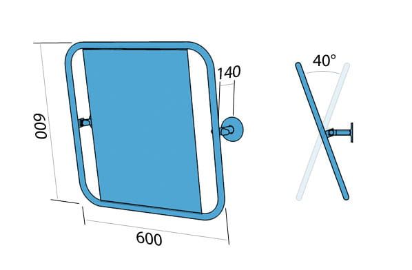 Lustro łazienkowe dla osób niepełnosprawnych uchylne w pełnej ramie 60x60 cm ze stali nierdzewnej połysk Makoinstal PSP 800 rys. tech.