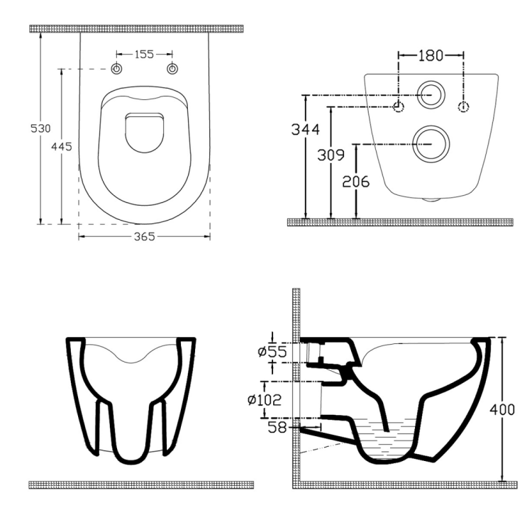 INFINITY miska WC wisząca, Rimless, 36,5x53cm, petrol mat