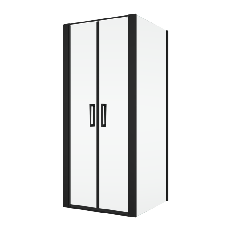 Czarna kabina prysznicowa 90x90 cm z dwuczęściowymi drzwiami wahadłowymi Ronal Sanswiss Divera D22T20900607+D22F10900607 czarny mat