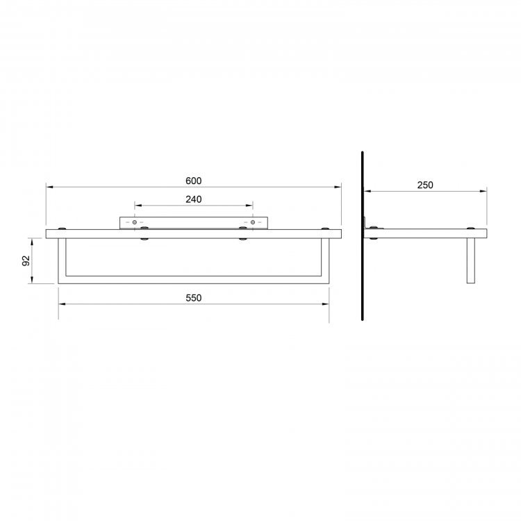 SKA półka na ręczniki z relingiem 600x250mm, dąb/czarny mat
