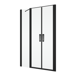 Czarne drzwi prysznicowe 2-częściowe, wahadłowe 110x200 cm z elementem stałym Ronal Sanswiss Divera D22T32070400607 czarny mat