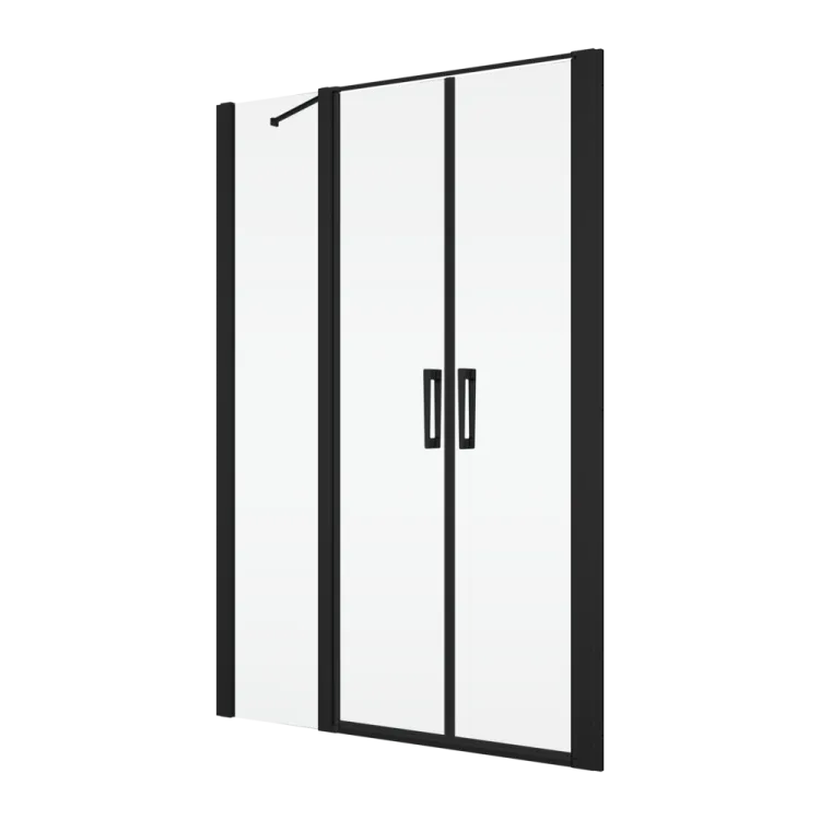 Czarne drzwi prysznicowe 2-częściowe, wahadłowe 120x200 cm z elementem stałym Ronal Sanswiss Divera D22T32080400607 czarny mat