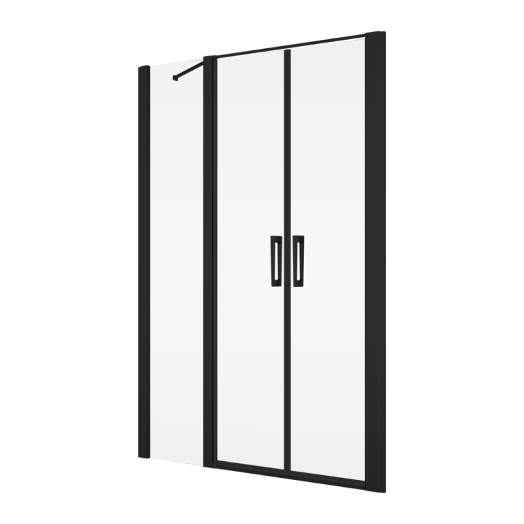 Czarne drzwi prysznicowe 2-częściowe, wahadłowe 120x200 cm z elementem stałym Ronal Sanswiss Divera D22T32090300607 czarny mat