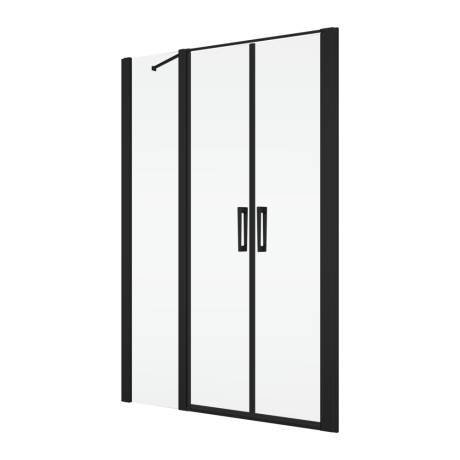 Przejdź do produktu Czarne drzwi prysznicowe 2-częściowe, wahadłowe 140x200 cm z elementem stałym Ronal Sanswiss Divera D22T32100400607 czarny mat