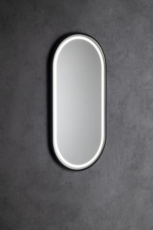 KAIRA lustro owalne z oświetleniem LED 45x90cm, czarny mat