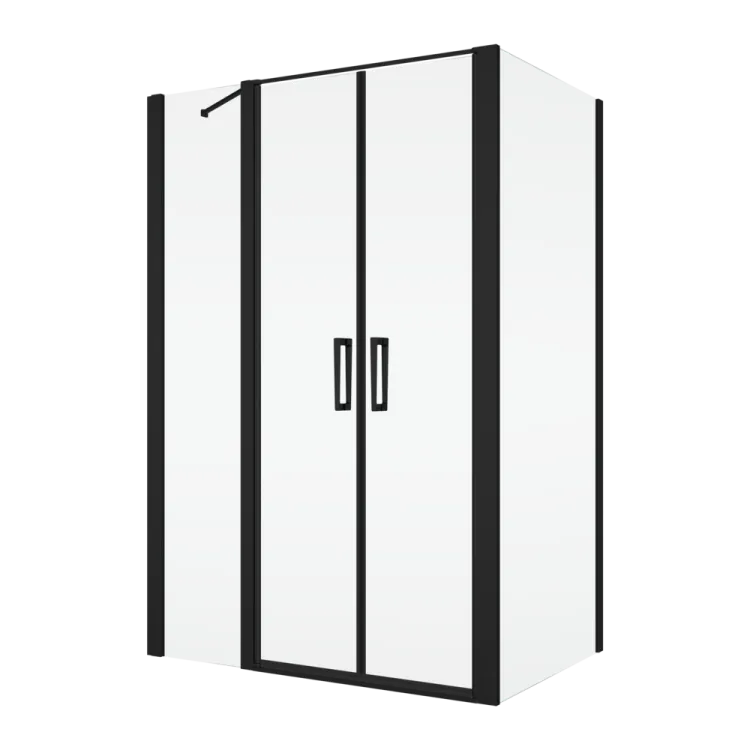 Czarna kabina prysznicowa 100x100 cm z drzwiami wahadłowymi z elementem stałym Ronal Sanswiss Divera D22T32080200607+D22F11000607 czarny mat