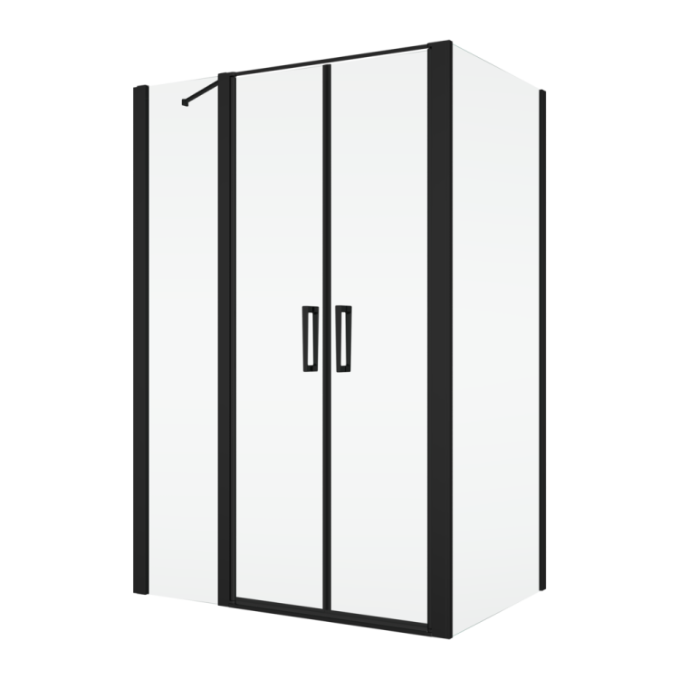 Czarna kabina prysznicowa 140x90 cm z drzwiami wahadłowymi z elementem stałym Ronal Sanswiss Divera D22T32120200607+D22F10900607 czarny mat