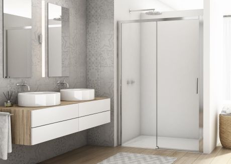 Przejdź do produktu Drzwi prysznicowe 2-częściowe, rozsuwane 110x200 cm z elementem stałym Ronal Sanswiss Divera D22S2B1105007 srebrny połysk